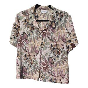 Vintage Blair Neutral Leaf Pattern Short Sleeve Button Down Collar Shirt Medium